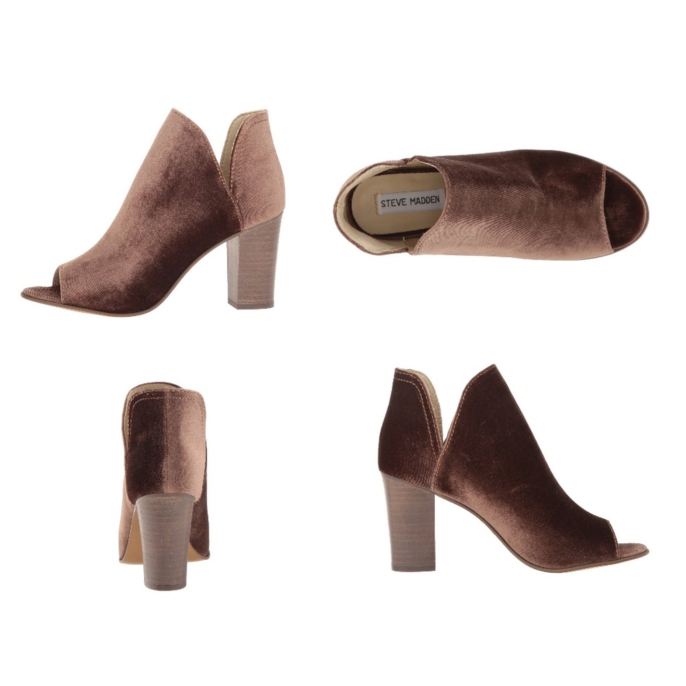 Steve Madden Kaitt Velvet Booties Open Toe Boots - Picture 1 of 7